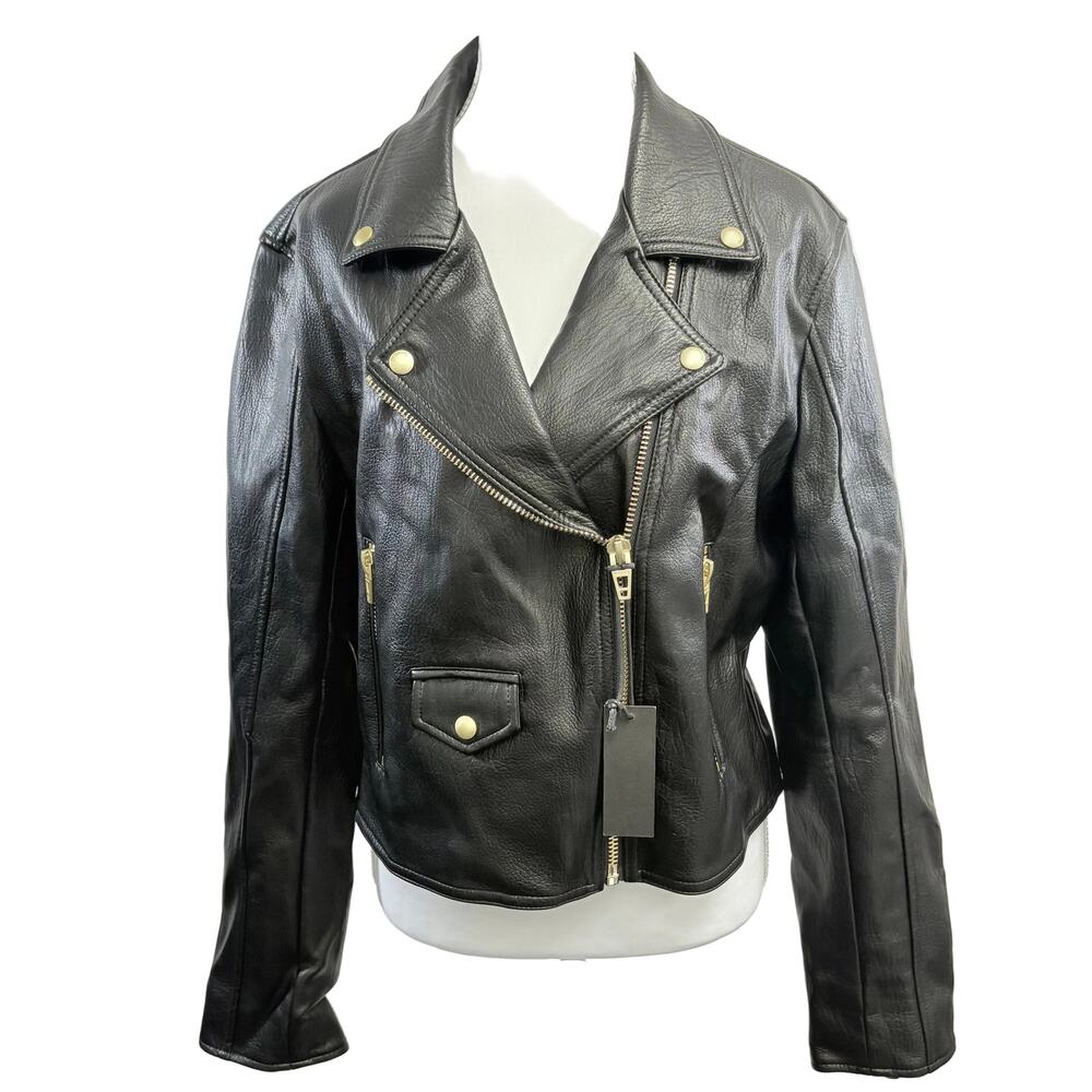 Blank NYC biker style crop top faux leather jacket, size large NWT